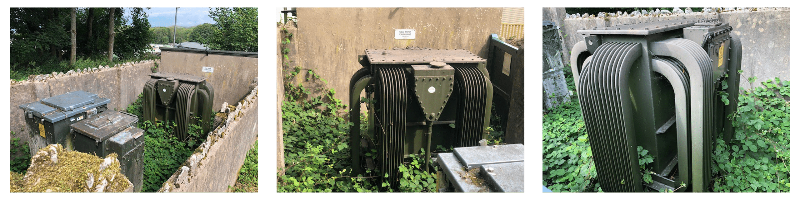 An example of bad transformer maintenance practise. Transformer surrounded by overgrown shrubs.
