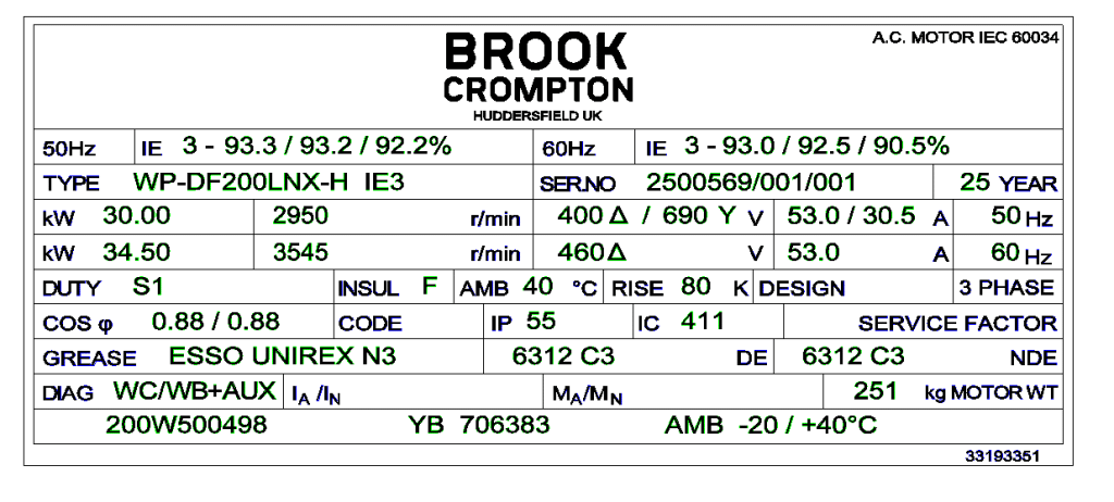 Brook Crompton Motor Nameplates